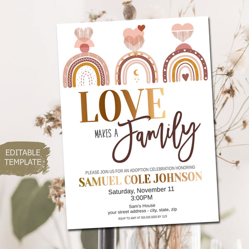 Love makes a family Editable Adoption Invite Template, Printable Editable, Boho Modern Adoption Celebration Party Ceremony Invitation