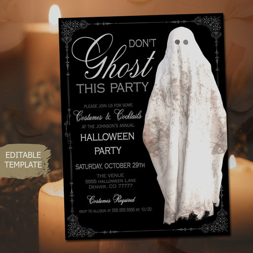 Don't Ghost This Party Halloween Invitation Template, Printable Costumes & Cocktails Invite, Halloween Spooky Ghost Invite, Boos TEMPLATE