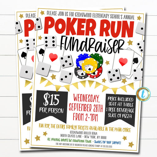 Poker Run Fundraiser Flyer, Community Event Invitation Church Company Invite Family School PTA PTO Printable Template Editable Digital