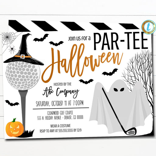 Halloween Golf Party Invitation, Adult Invite, Fall Halloween Cocktail Games Party, Work Party Editable Template, DIY Self-Editing Download