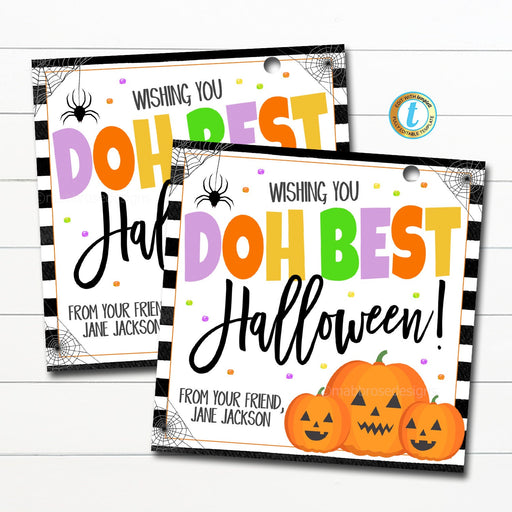 Halloween Gift Tags, Halloween Play Dough Tags, Birthday Favors, Printable Trick or Treat Label, Kids Halloween Toy Tag, Editable Template