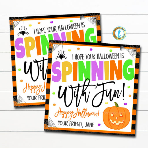 Spinning with Fun Tag, Halloween Toy Fidget Spinner Halloween Gift Tag, Preschool Classroom Printable Kids Editable Non-Candy, DIY EDITABLE