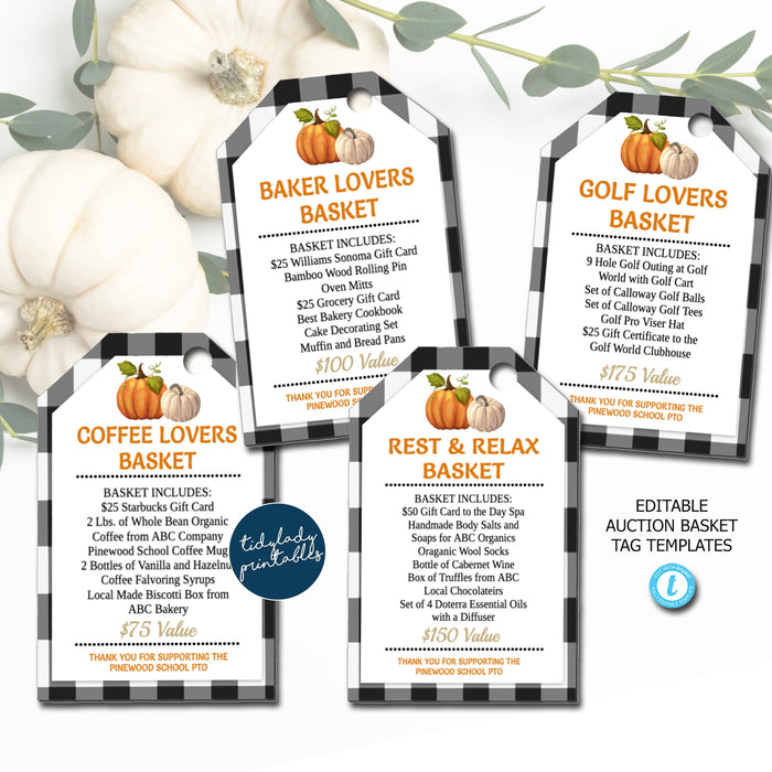 Auction Tag Fall Auction Basket Tags, Fundraiser Gala Silent Auction Labels ...
