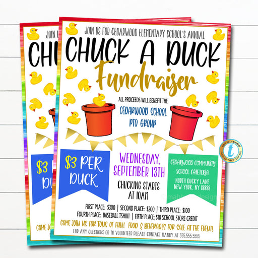 Chuck a Duck Fundraiser Flyer, Duck Throwing Contest Flyer, School pto pta Church Charity Fundraiser, Duck Derby Race Flyer, DIY EDITABLE