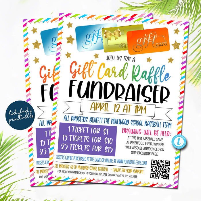 Gift Card Raffle Fundraiser Flyer, split the pot Raffle fundraiser, cash card raffle flyer, Sports Fundraiser, pto pta Church School Charity