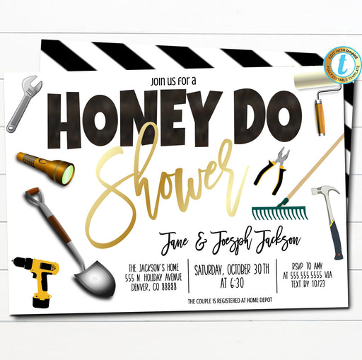 Honey Do Couples Shower Invitation, Wedding Coed Couples Registry Shower, Stock the House Party, Power Tools Man Party, Editable Template