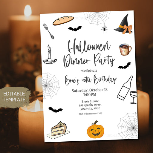 Halloween Dinner Party Invitation, Adult Halloween Party Template, Printable Invite, Halloween Whimsical Fun Wine and Food Party, TEMPLATE