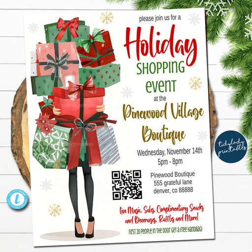 Christmas Shopping Set, Holiday Pop up Shop Boutique Show Flyer Invite, Sip & Shop Shopping Event, Sales Social Media Announcement, EDITABLE