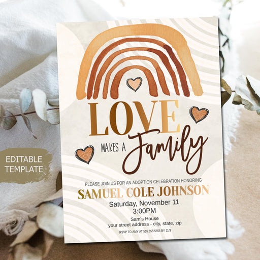 Love makes a family Editable Adoption Invite Template, Printable Editable, Boho Modern Adoption Celebration Party Ceremony Invitation