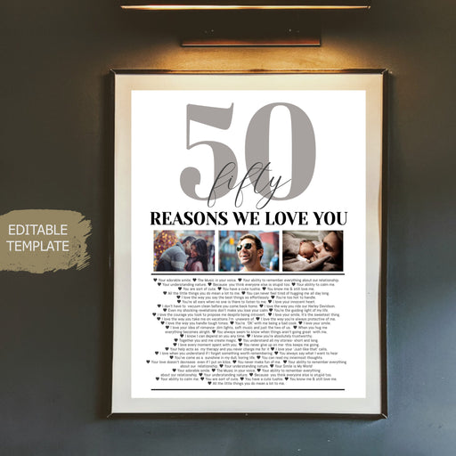 Editable Template, 50 Reasons we love you Photo Collage, Mom's 50th Birthday, Dad's 50th Birthday, 50 Things We Love About You Friend Gift