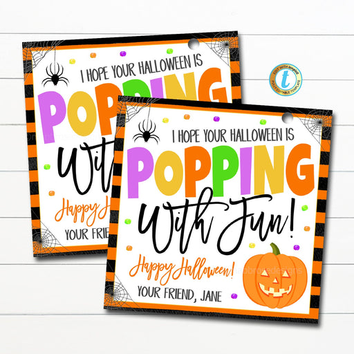 Popping with Fun Tag Pop Fidget Toy Halloween Pop Gift Tag Popcorn Gift Preschool Classroom Printable Kids Editable Non-Candy, DIY EDITABLE