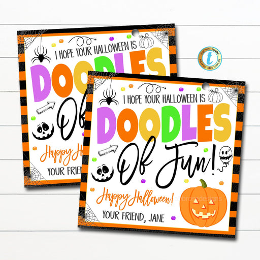 Halloween Gift Tags, Hope Your Halloween is Doodles of Fun, Friendship Kids Classroom School Trick or Treat Gift Idea, DIY Editable Template