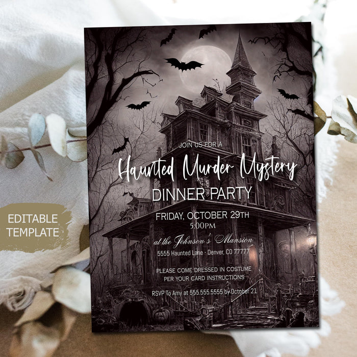 Murder Mystery Dinner Party Halloween Invitation Template, Printable Costumes & Cocktails Invite, Halloween Spooky Haunted Mansion, TEMPLATE