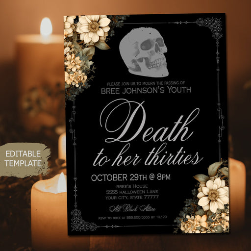 EDITABLE, Death to Her Twenties Birthday Party Invitation Editable Template, Death to My 20s Funeral Birthday, Floral Skull 30th, TEMPLATE