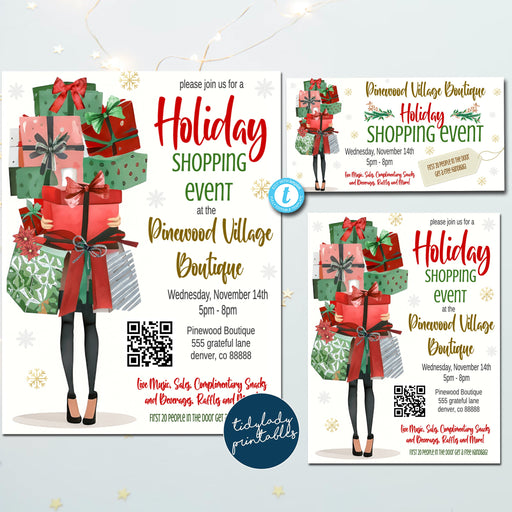 Christmas Shopping Set, Holiday Pop up Shop Boutique Show Flyer Invite, Sip & Shop Shopping Event, Sales Social Media Announcement, EDITABLE
