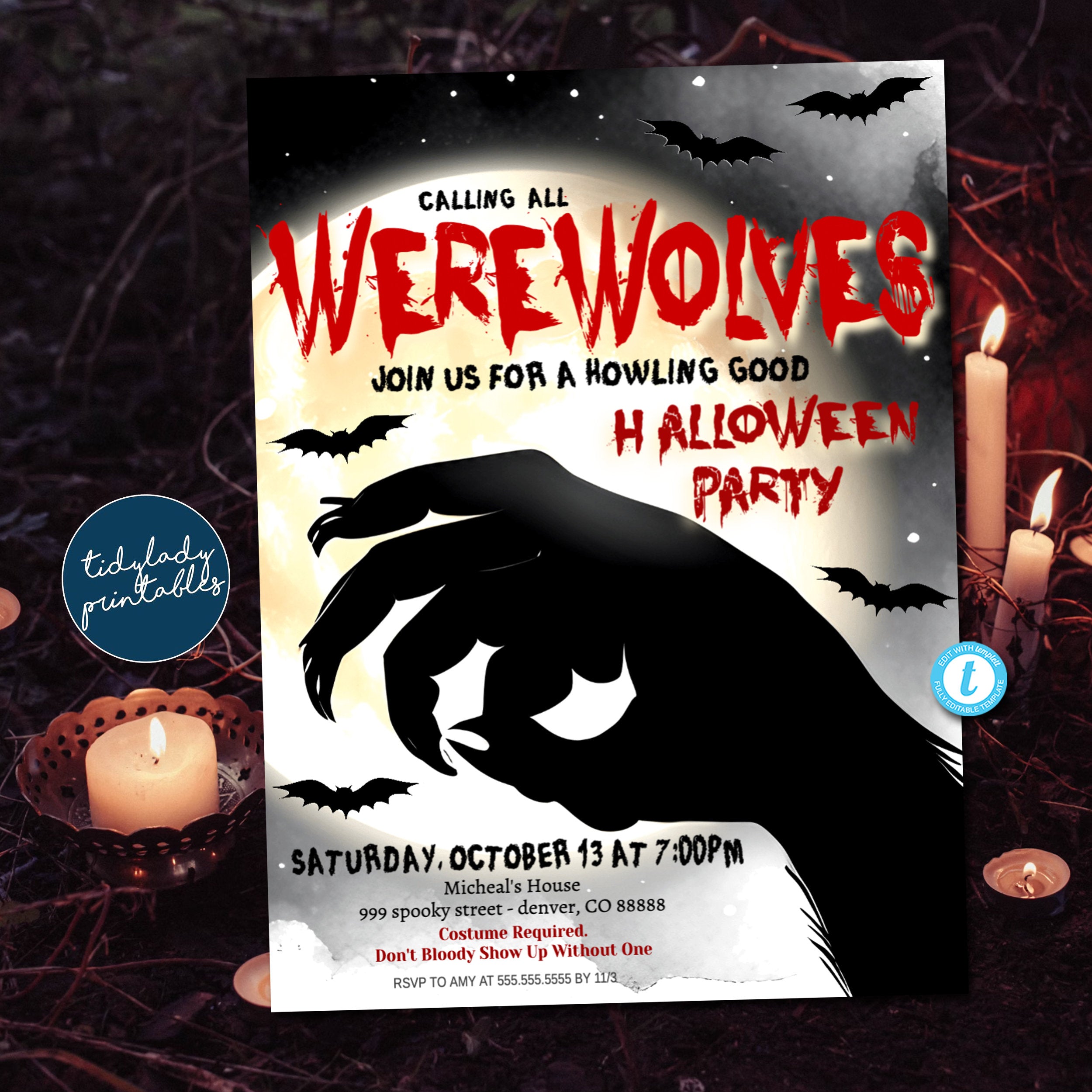 Halloween Werewolf Party Invitation Spooky Birthday Party TidyLady Halloween Werewolf Party Invitation Spooky Birthday Party TidyLady