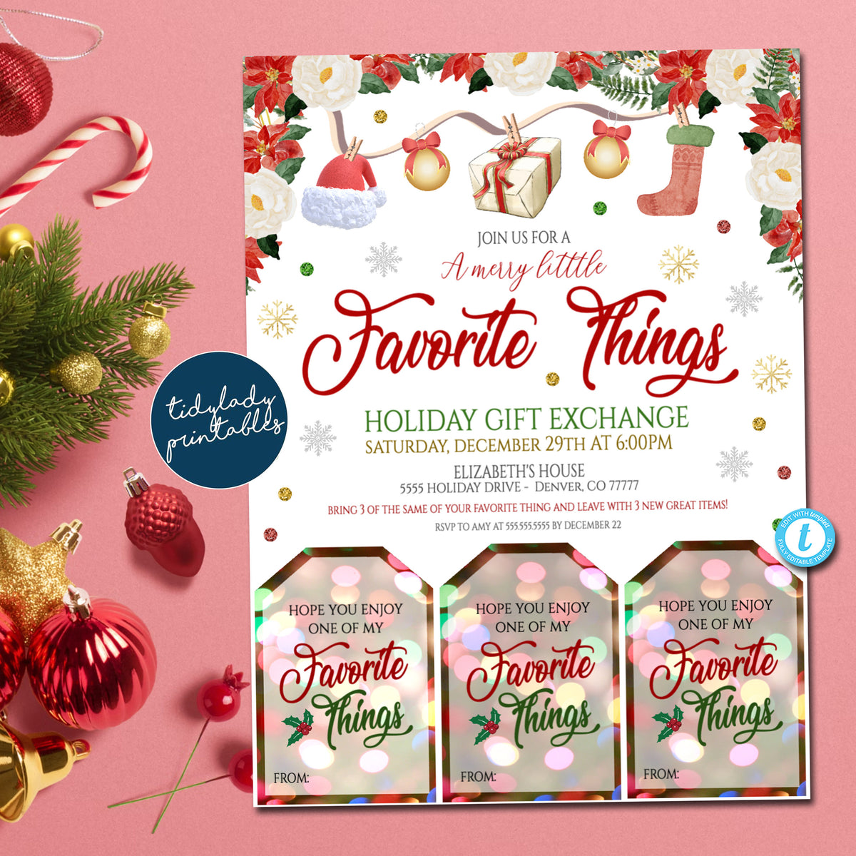 Christmas Holiday Favorite Things Gift Exchange Party Invite TidyLady christmas-holiday-favorite-things-gift-exchange-party-invite-tidylady