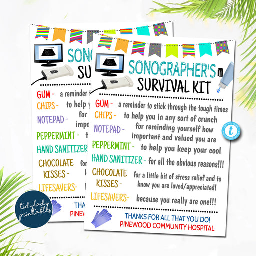 Sonographers Survival Kit Gift Tags, National Nurses Day, Sonographer Appreciation Week, Thank you Gift Card, Printable Editable Template
