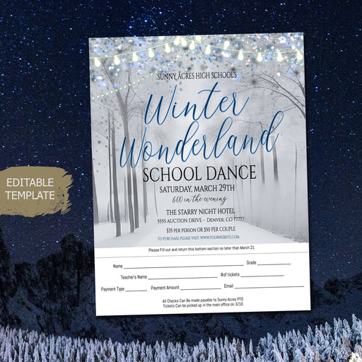 Winter Wonderland Dance Theme Template Printable High School Formal, Homecoming Senior Junior Prom, Daddy Daughter Dance Flyer, EDITABLE