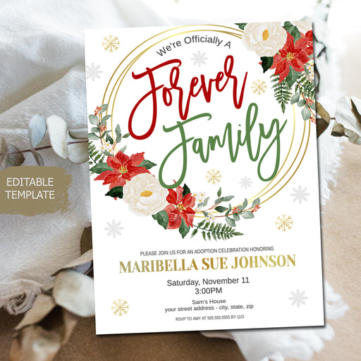 Forever Family Holiday Editable Adoption Invite Template, Printable Editable, Adoption Celebration Christmas Party, Ceremony Invitation