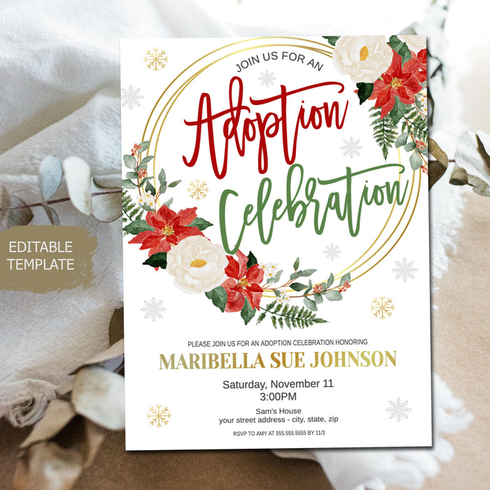 Christmas Adoption Celebration Editable Invitation Template, Printable Editable, Forever Family Holiday Christmas Party, Ceremony Invitation