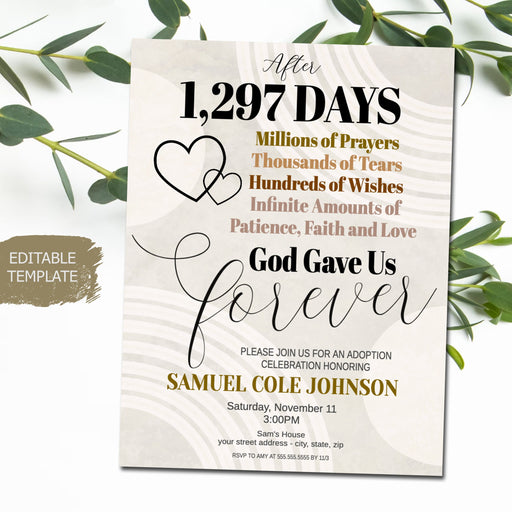 God Gave Us Forever Editable Adoption Invite Template, Printable Editable, Modern Religous Adoption Celebration Party Ceremony Invitation