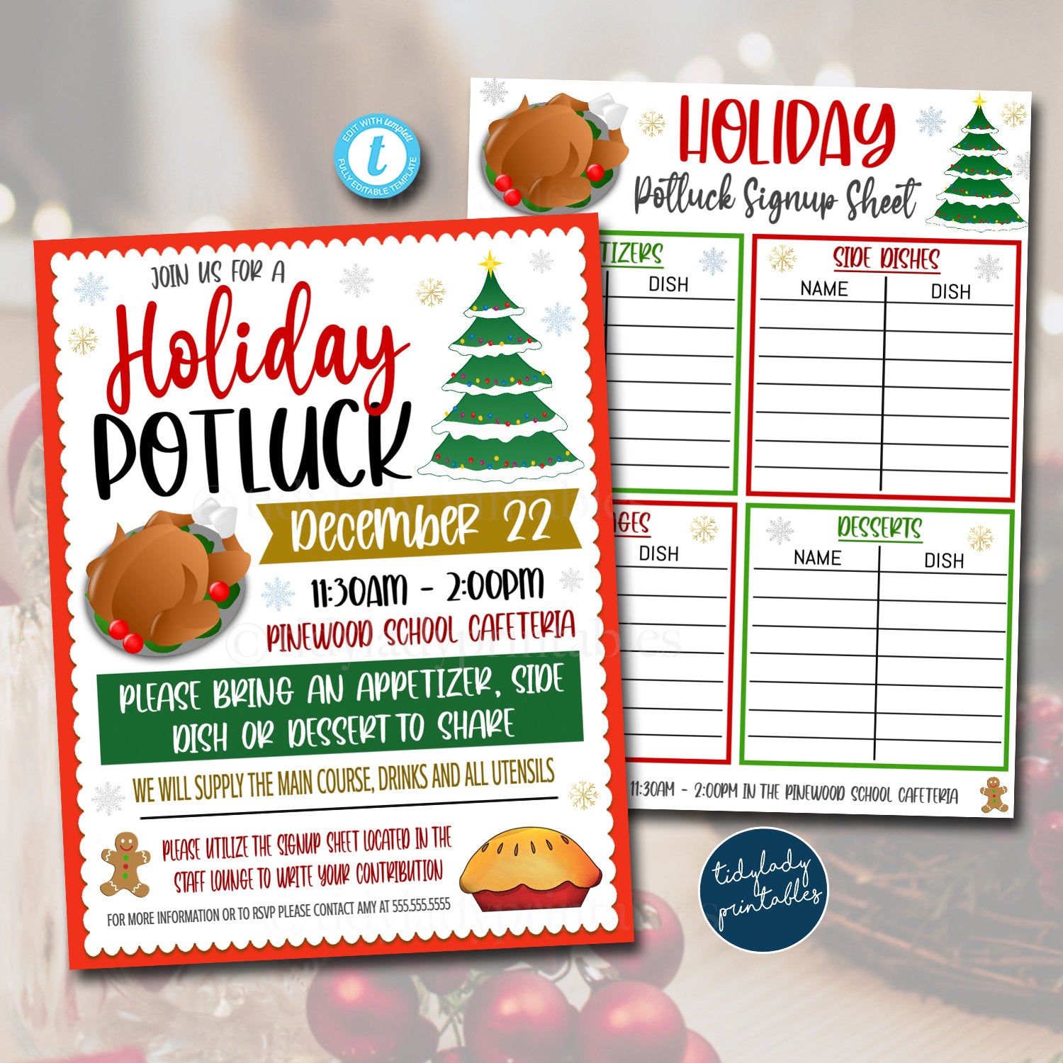 Holiday Potluck Flyer and Sign Up Sheet Set, Christmas Event — TidyLady Printables holiday-potluck-flyer-and-sign-up-sheet-set-christmas-event-tidylady-printables