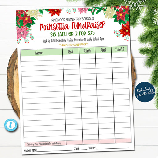 Poinsettia Fundraiser Order Form, Christmas Charity Nonprofit Printable, Flower Sale Community Xmas Event Church School Pto Pta EDITABLE