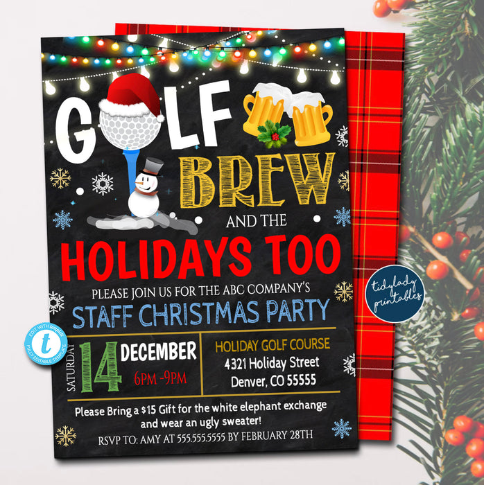 EDITABLE Holiday Golfing Party Invitation, Christmas Invitation, DIY Digital Invite, Xmas Company Party Invitation Flannel Plaid Retro Party