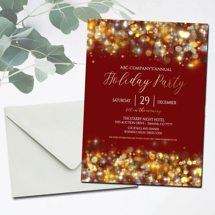 Company Holiday Party Template, Printable Editable, Annual Christmas Corporate Work Event, Christmas Lights, Bokeh Design, New Years Party