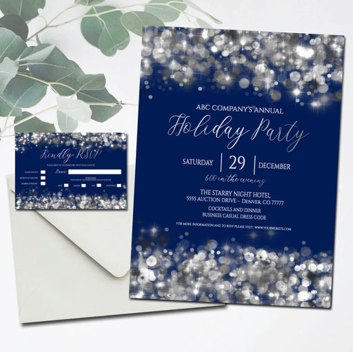 Company Holiday Party Template, Printable Editable, Annual Christmas Corporate Work Event, Christmas Lights, Bokeh Design, New Years Party