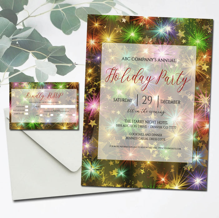 Company Holiday Party Template, Printable Editable, Annual Christmas Corporate Work Event, Christmas Lights, Bokeh Design, New Years Party