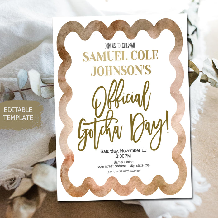 Official Gotcha Day Editable Adoption Invite Template, Printable Editable, Boho Modern Adoption Celebration Party Ceremony Invitation