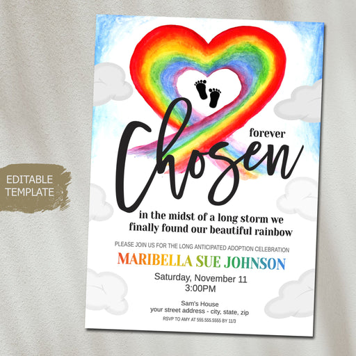 Chosen We've Found Our Rainbow in the midst of the storm Adoption Celebration Party IVF Loss Baby Shower Invite Template, Printable Editable