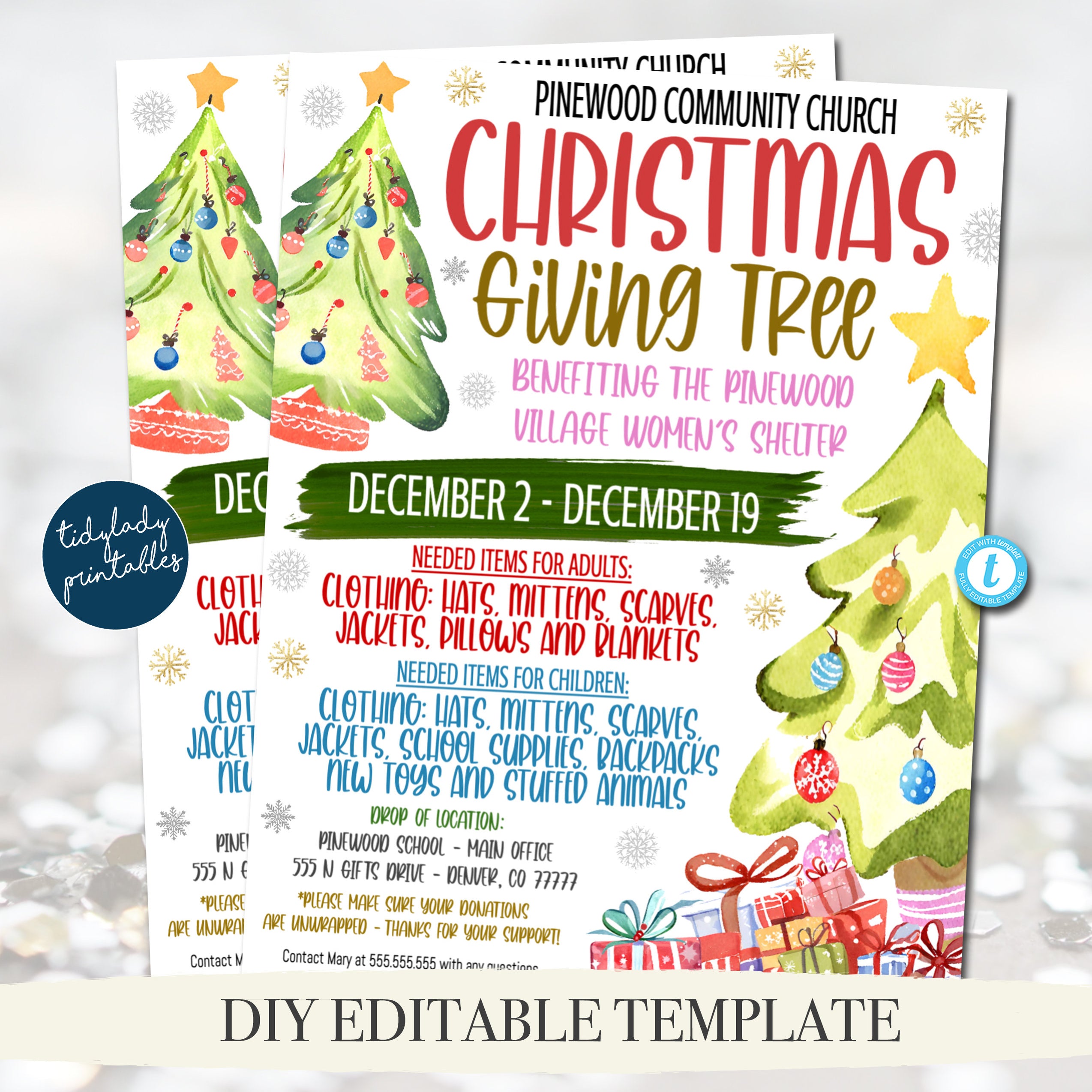 Giving Tree Tickets Christmas Giving Tree Fundraiser Flyer and Tree Tag set — TidyLady ...