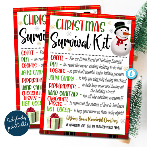 Christmas Survival Kit Printable Tag, Christmas Funny Holiday Gift Idea, School Pta Pto, Church Staff Employee Appreciation Gift, EDITABLE