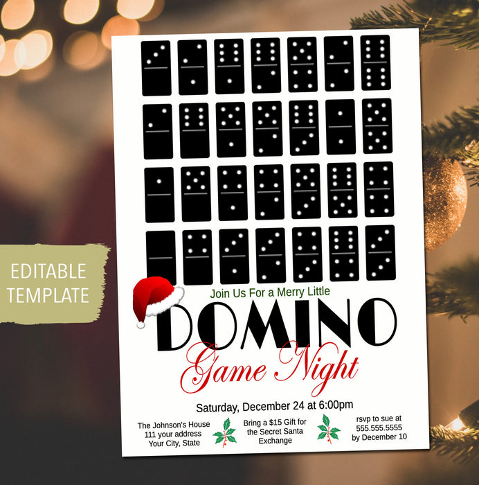 Christmas Domino Game Night Invite Template, Printable Editable Dominoes Game Night invitation, Holiday Party Invite, Social Event, EDITABLE