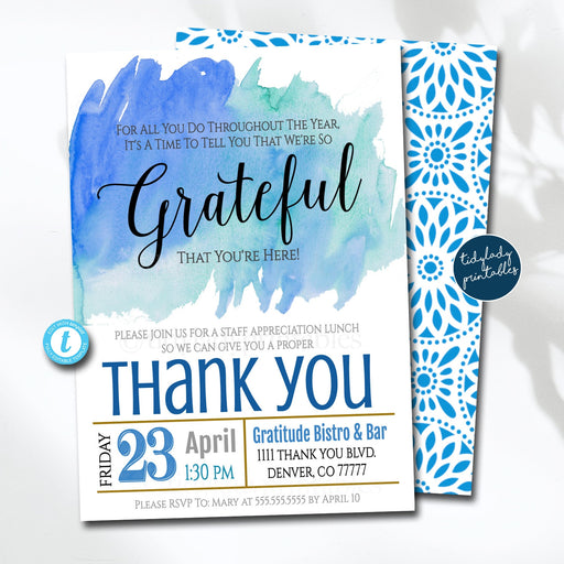 Editable Appreciation Invitation, Grateful For You Teacher Staff Invitation, Chalkboard Printable, Boss Client Company Thank You, TEMPLATE
