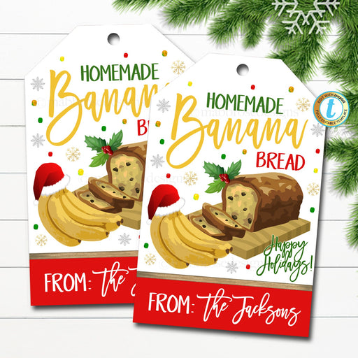 Christmas Banana Bread Gift Tags, Holiday Bakery Label, From the Kitchen Of Homemade Gift, Employee Teacher Staff Nurse, Editable Template