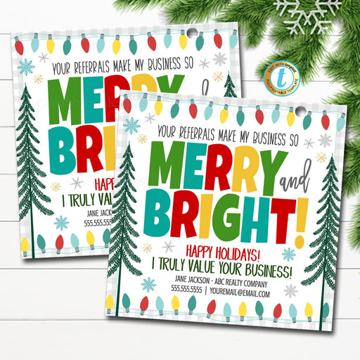 Christmas Referrals Gift Tag, Small Business Appreciation Client Customer Gift, Merry and Bright Holiday Small Shops, Pop By Tag, Editable