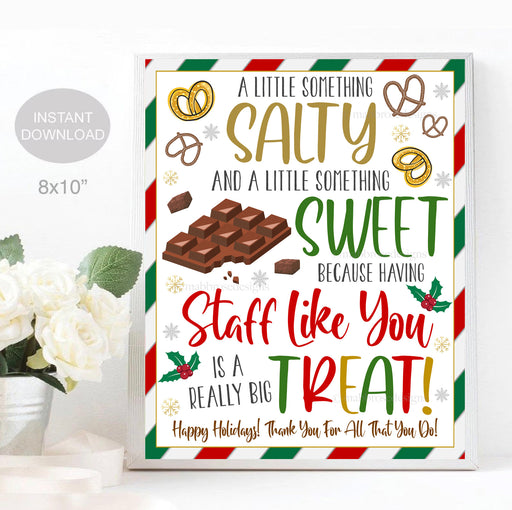 Christmas Staff Appreciation Sign, Chocolate Pretzel Thank You, Work Employee Appreciation Something Salty Sweet Treat, Holiday Printable
