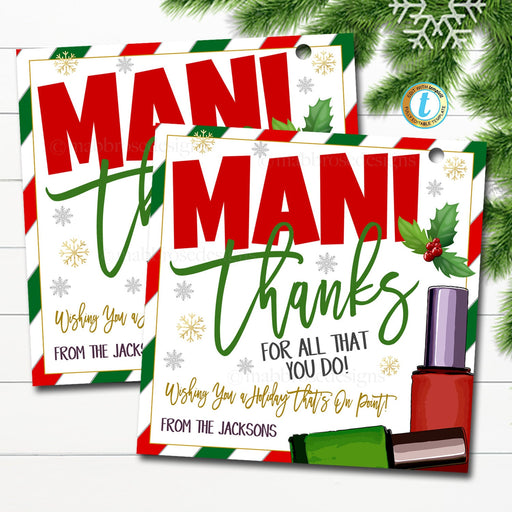 Christmas Nail Polish Gift Tags, Mani Thanks Appreciation Gift, Holiday Classroom School Teacher Staff Spa Label, DIY Editable Template