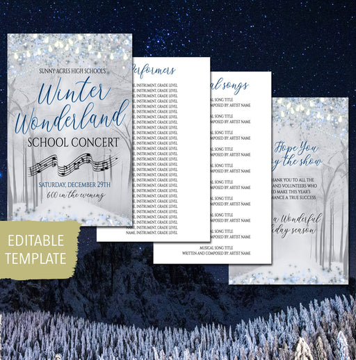 Winter Concert Program Template, Printable High School Christmas Concert, Chorus Band Christmas Show Program Winter Wonderland Play EDITABLE