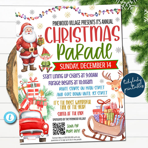 Christmas Parade Flyer, Holiday Santa Parade, Holiday Christmas Festival Market Craft Show, Christmas Festival Party Event Template EDITABLE