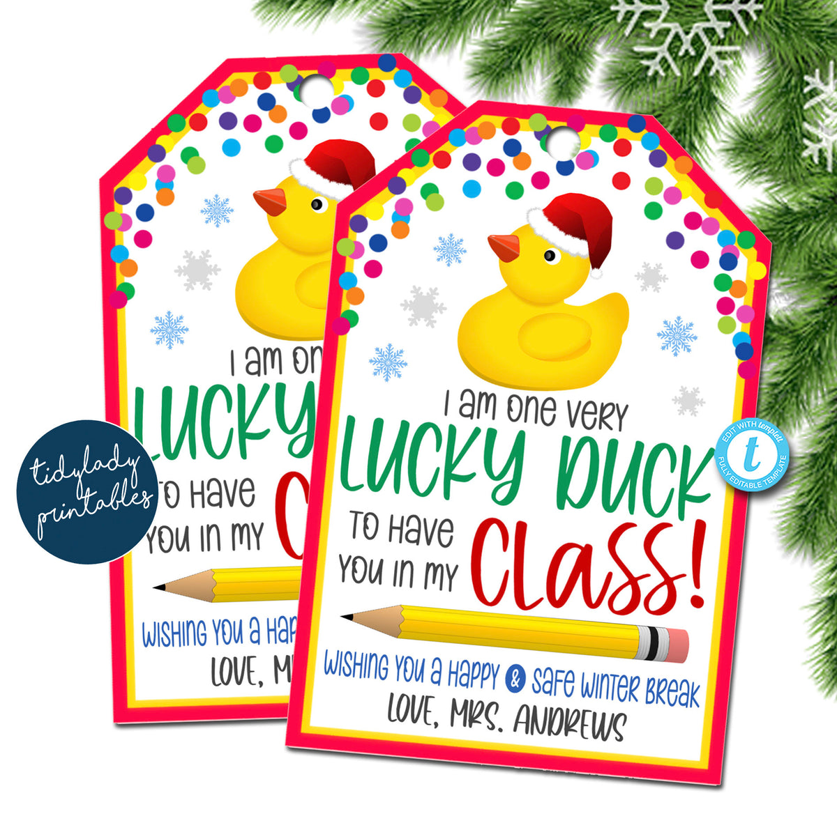 Christmas Gift Tag, I'm a Lucky Duck, Holiday school kids gift ...