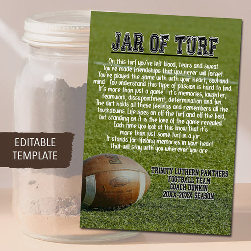 Football Jar of Turf Gift Tags, Printable Gift from Coach Idea, Editable End of Football Season Player Gift, Sports Team Keepsake Present