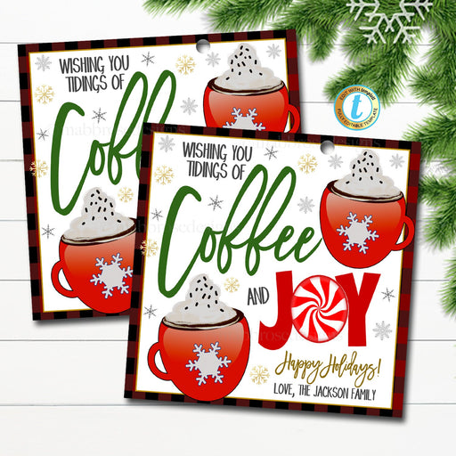 Christmas Coffee Gift Tags, Wishing you Tidings of Coffee and Joy, Teacher Employee Nurse Staff Gift, Holiday Appreciation Idea, EDITABLE