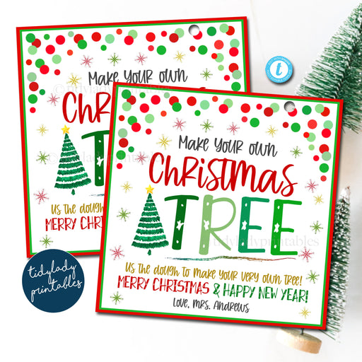 Make Your Own Play Dough Christmas Tree Gift Tags, Printable Classroom Tags, Holiday Kids Toy Gift, Non Candy Teacher Xmas EDITABLE TEMPLATE