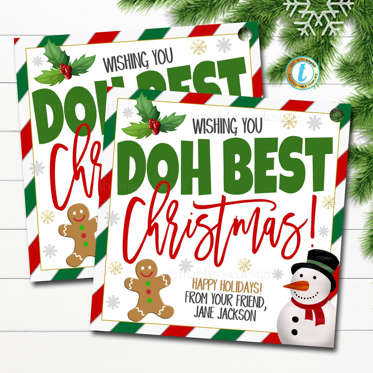 Christmas Gift Tags, Christmas Play Dough Tag, Birthday Favor ...