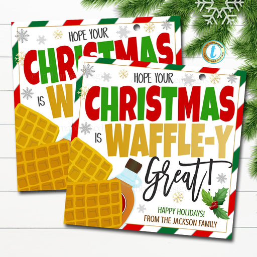 Christmas Waffle Gift Tags, Holiday Waffle Mix Tag, Holiday Syrup Gift Teacher Staff Secret Santa Gift Xmas Hostess Brunch Editable Template